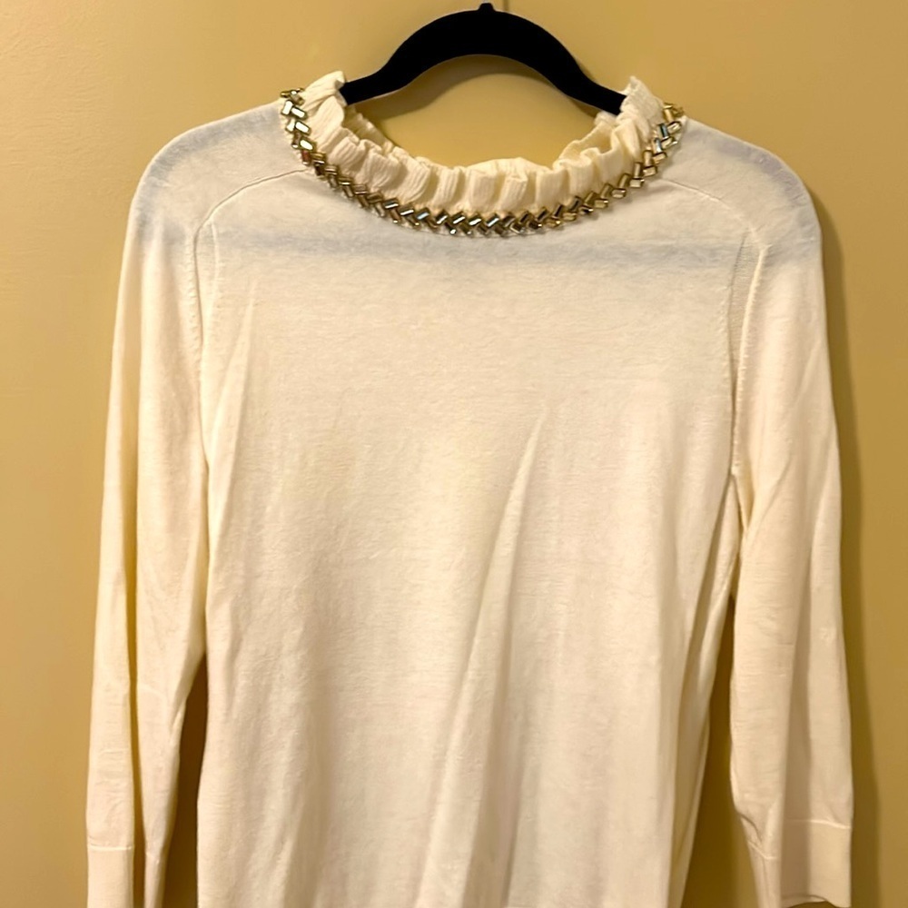 RSVP by Talbots Embellished Neckline Sweater Light Creme 3/4 Sleeve Size M - Picture 3 of 7